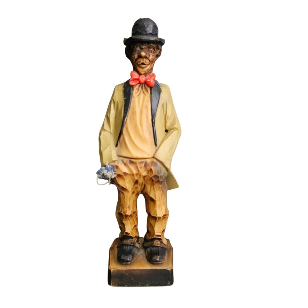 Vintage German Hand Carved Painted Wood Musician Figurine Folk Art Guitar